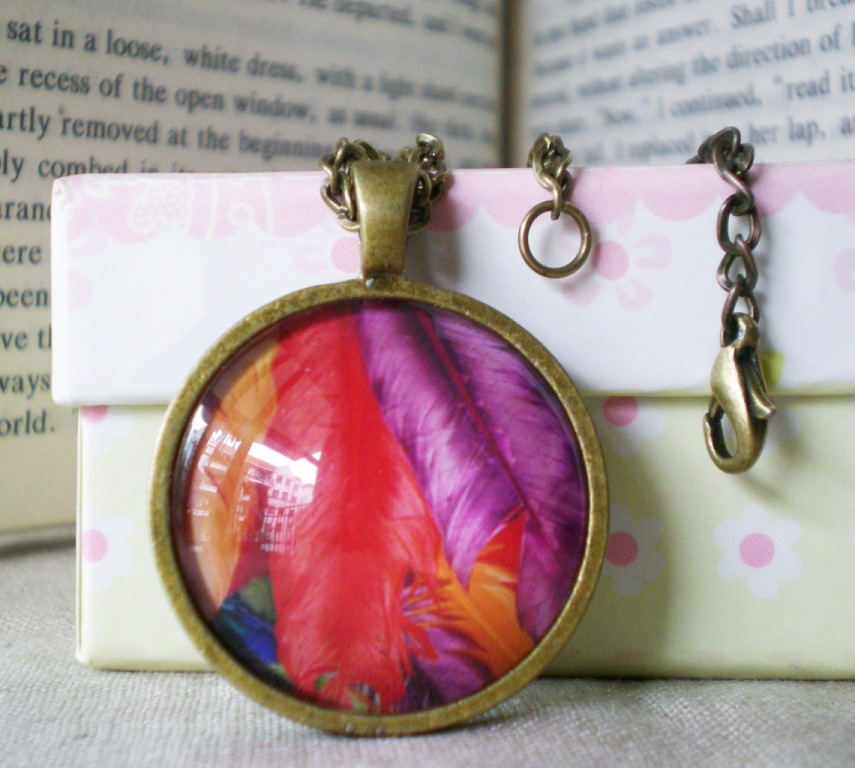 Colorful Feather Necklace, Wearable Art Necklace, Color Lover's choice