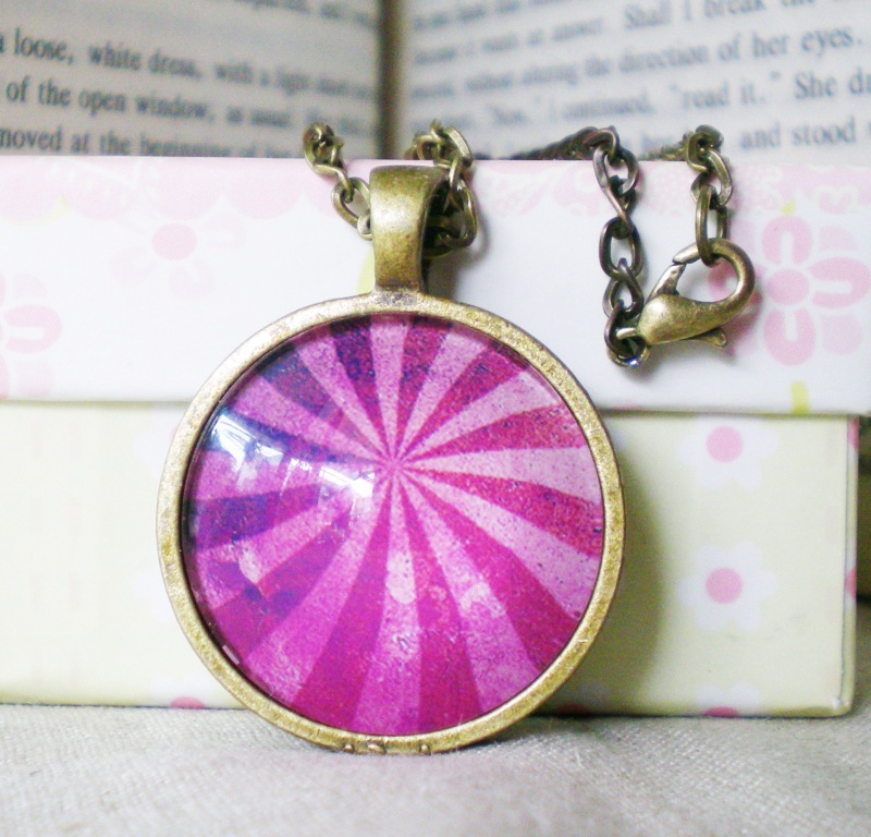 Altered Art Necklace, Purple Light, Handcrafted Necklace with Image and Glass Cabochon, Ready to Ship 
