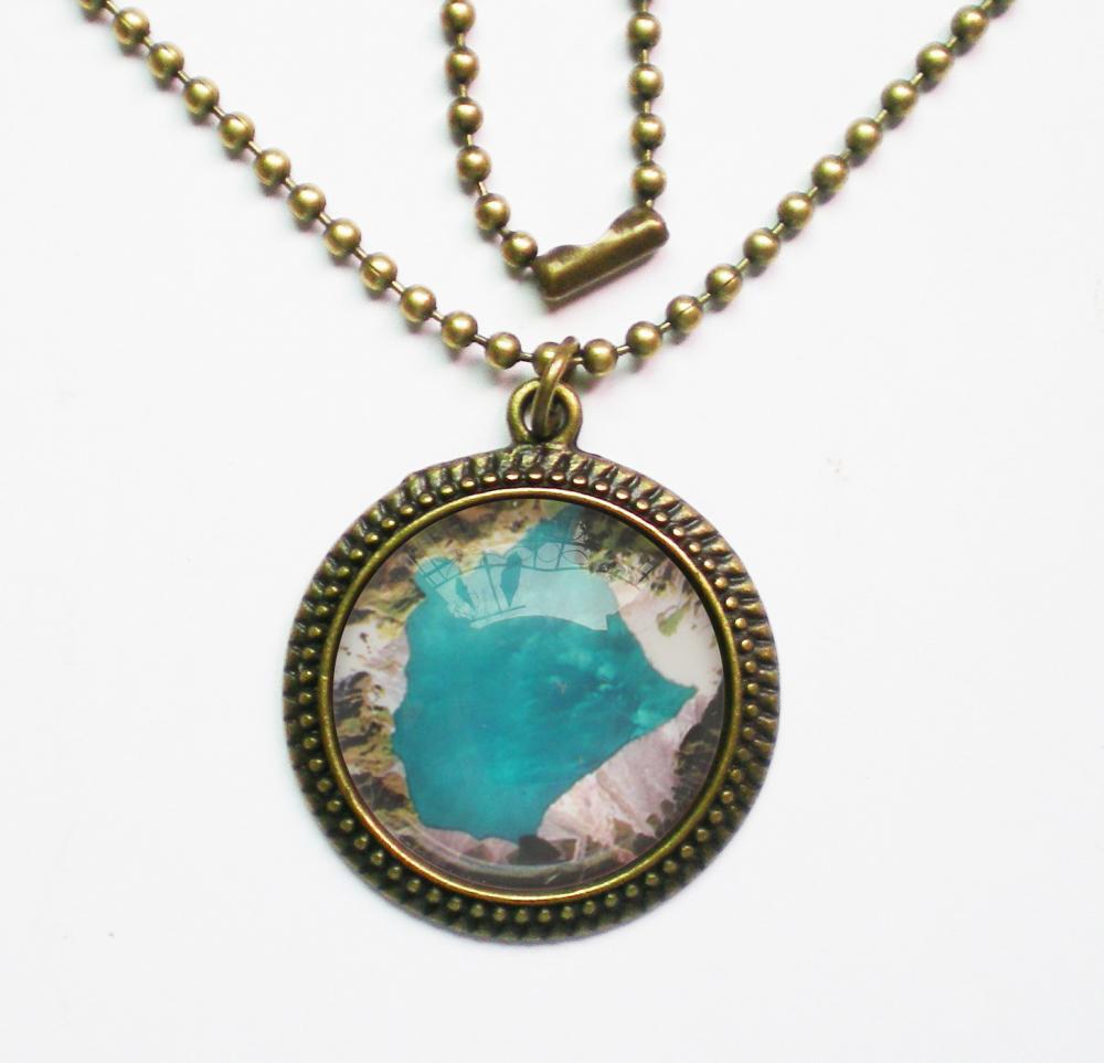 Geographic Map Necklace, Volcano Mount Pinatubo, Custom Map Jewelry
