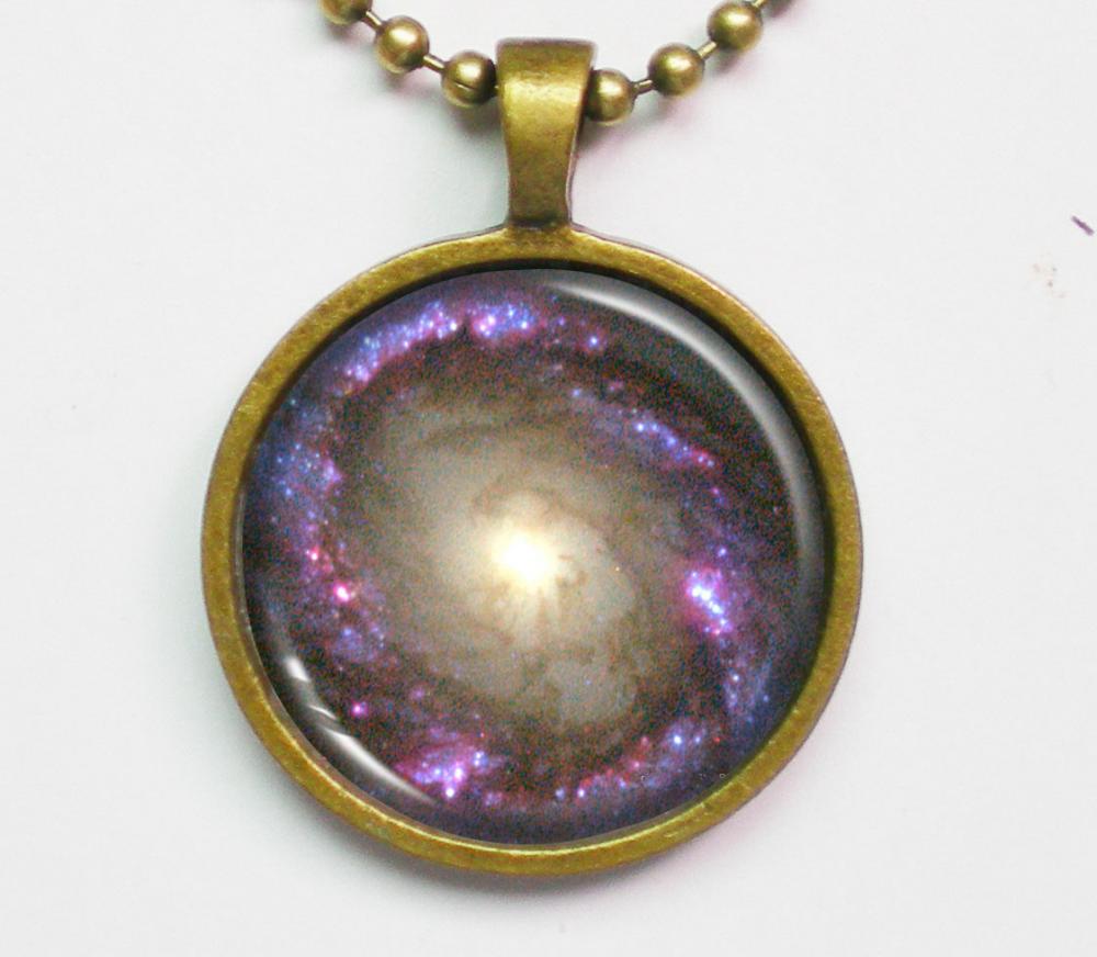 Astrographic Necklace - Spiral Galaxy NGC 4314 - Galaxy Series