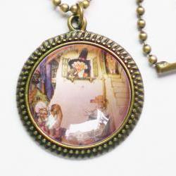 Vintage Nursery Image Necklace, Mother Goose, Retro Photo, Kids Accessory