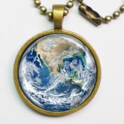 Planet Necklace - The Earth - Blue Marble Earth - Galaxy Series